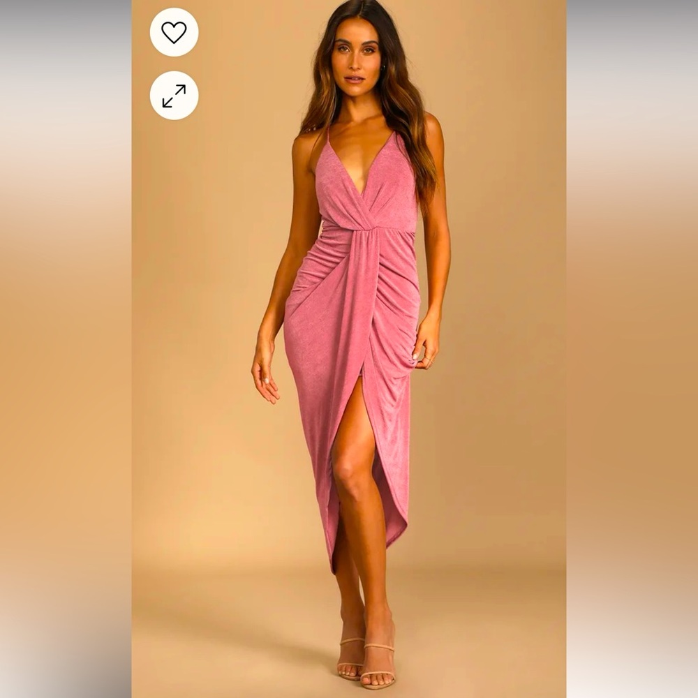 NWT Lulus Dreamy Date Surplus Midi Dress - Berry/Fuschia Pink - Size L